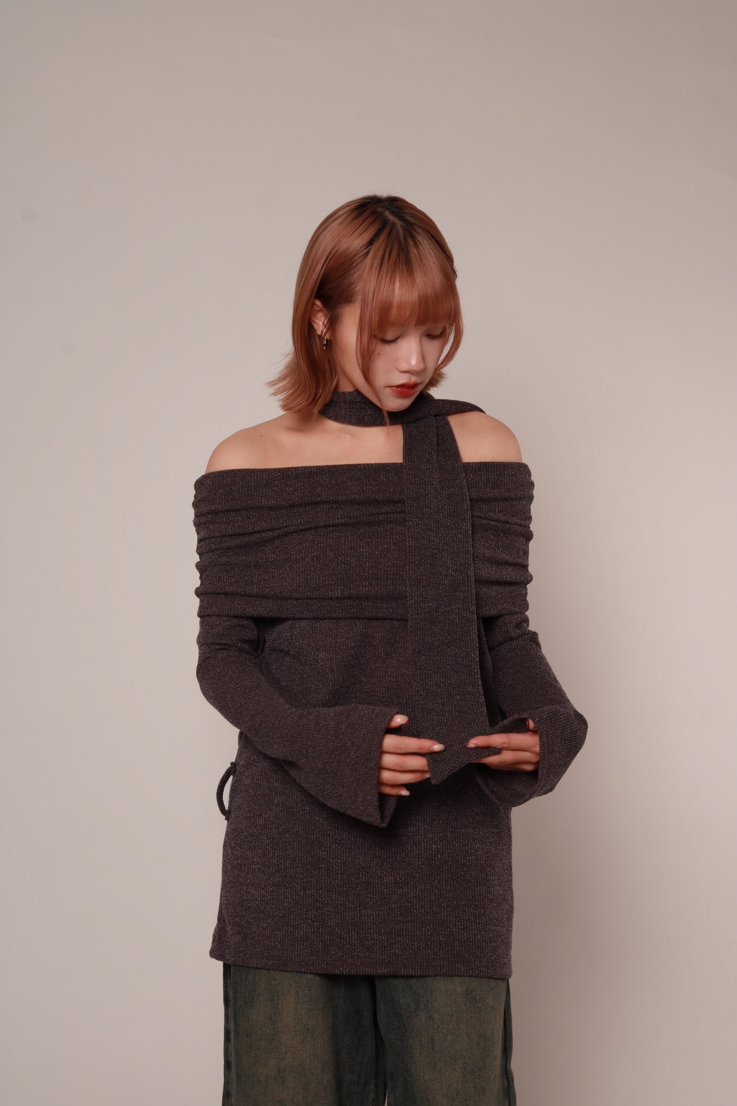 Off Shoulder Knit Top (Charcoal)