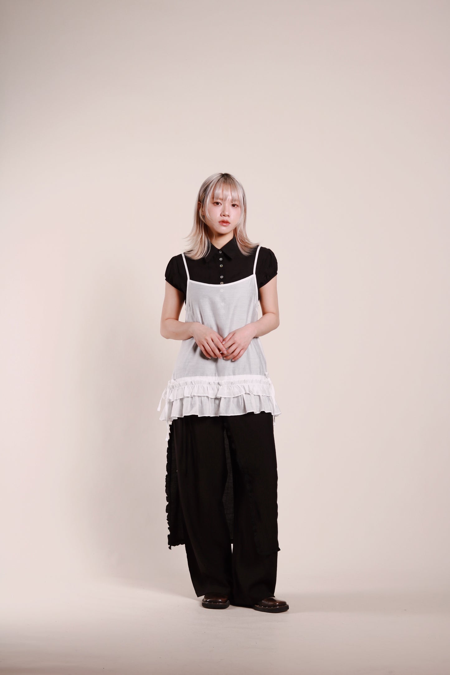 Double Ruffle Sleeveless Top (White)