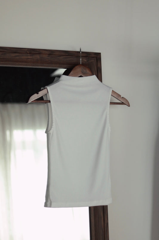 Mock Neck Sleeveless Top (White)