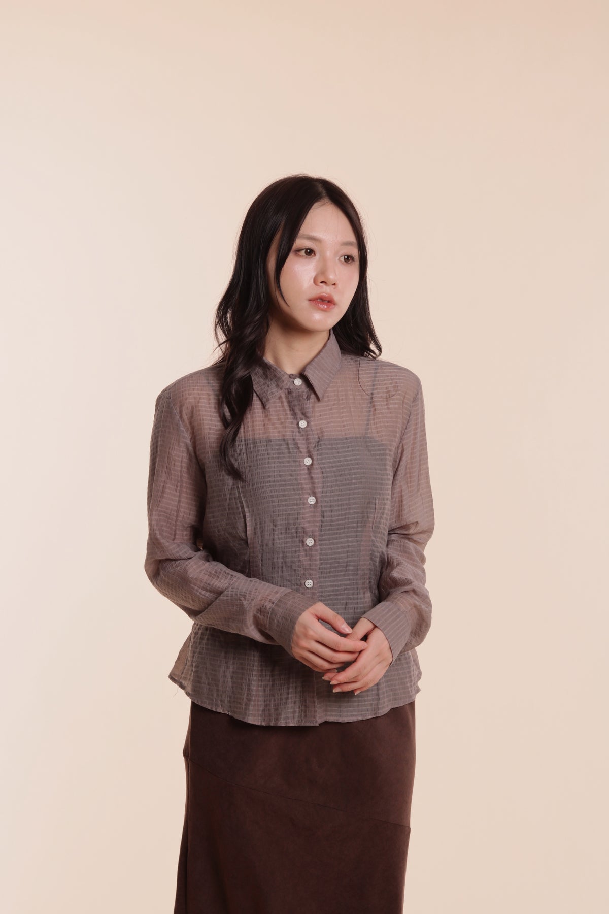 Checkered See Through Shirt (Brown)