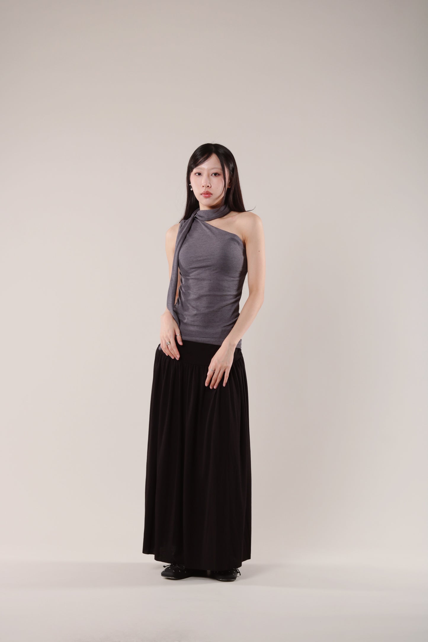 Linen Scarf Top (Charcoal)