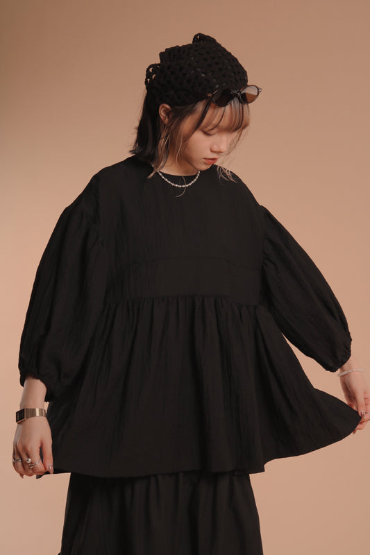 Doll Puff Sleeve Blouse (Black)