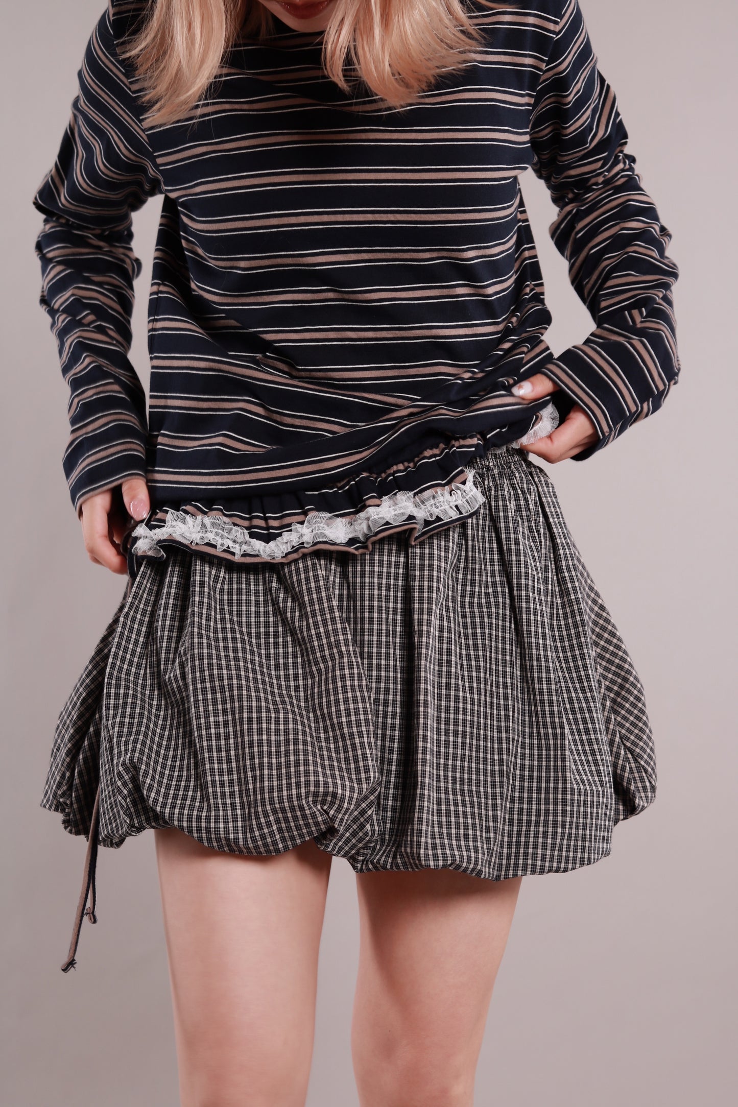 Frilled Lace Stripe Top (Navy)