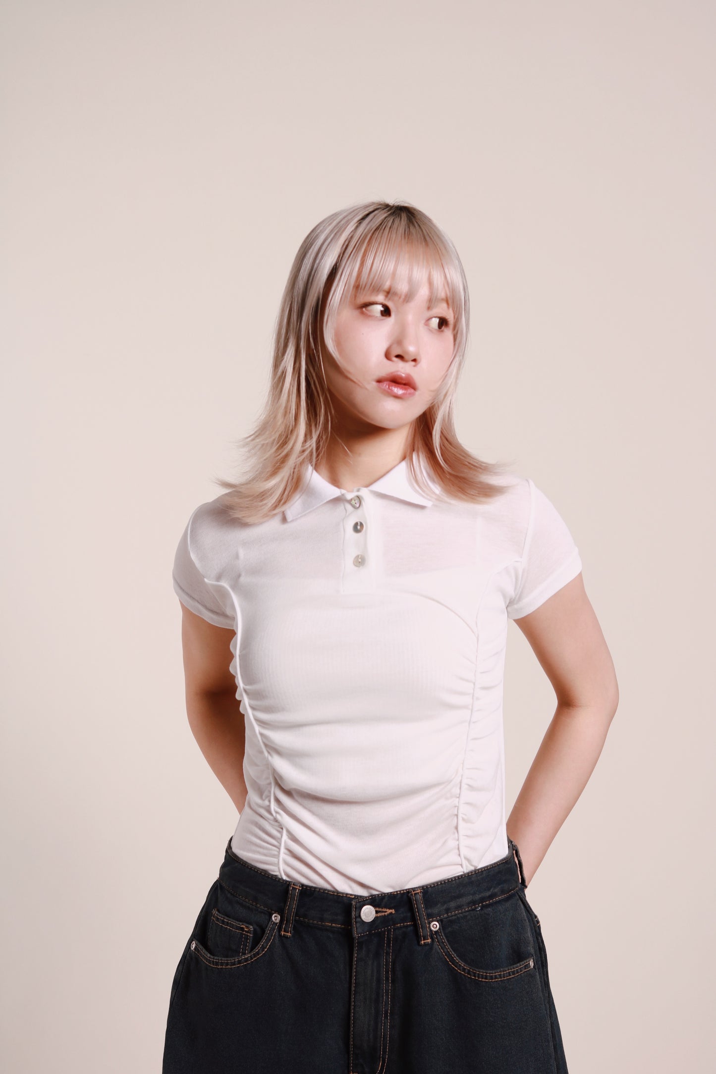 Gathered Polo Top (White)