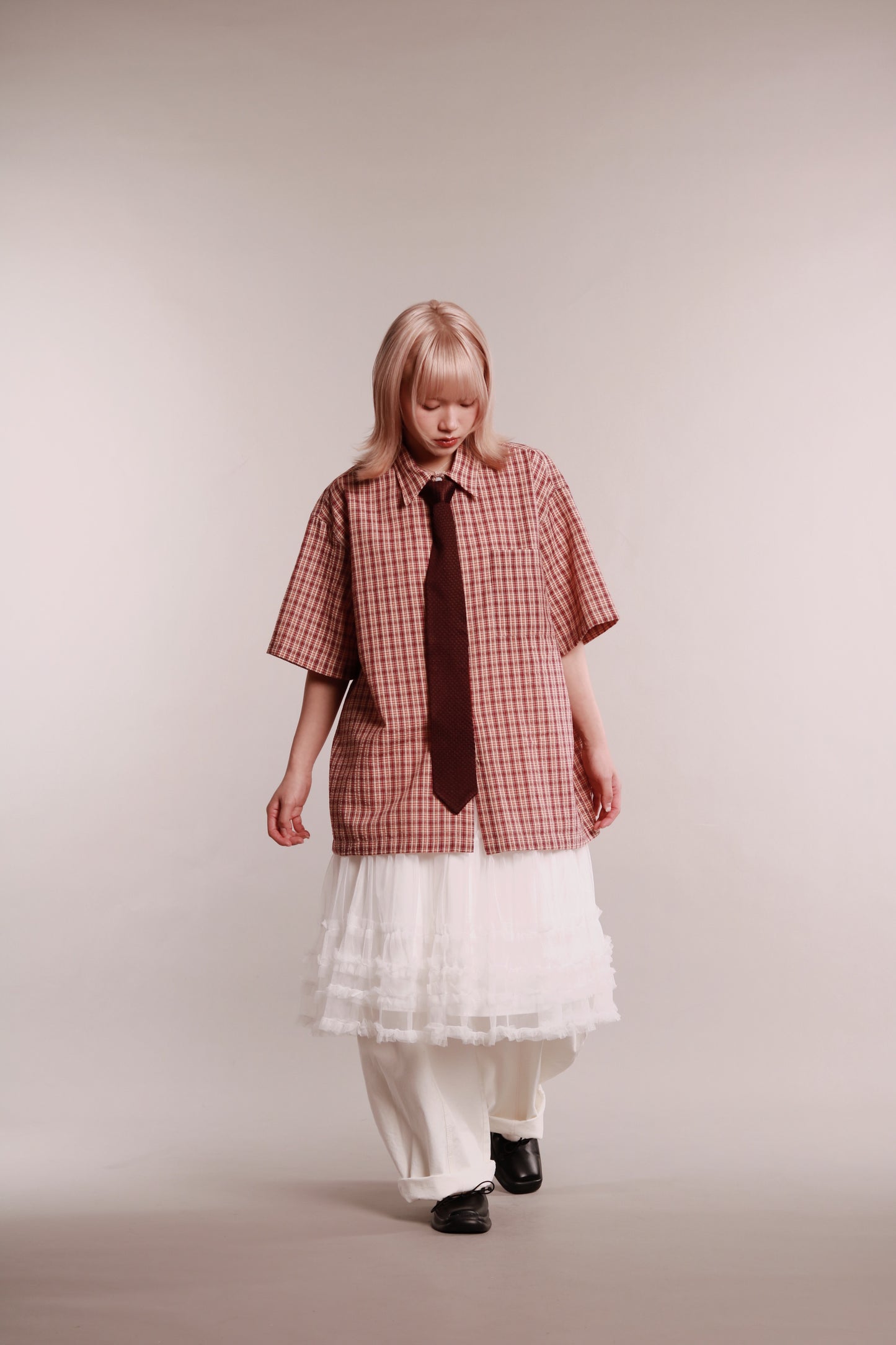 Plaid Loose Shirt (Brown)