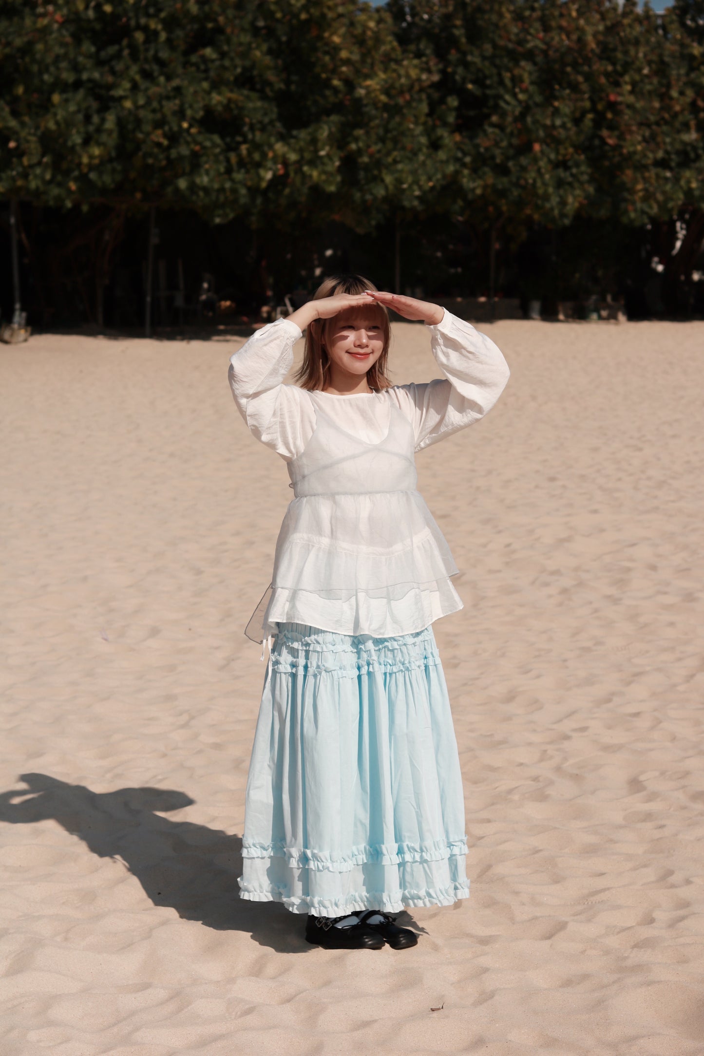 Doll Ribbon Sleeveless Top (Sky)