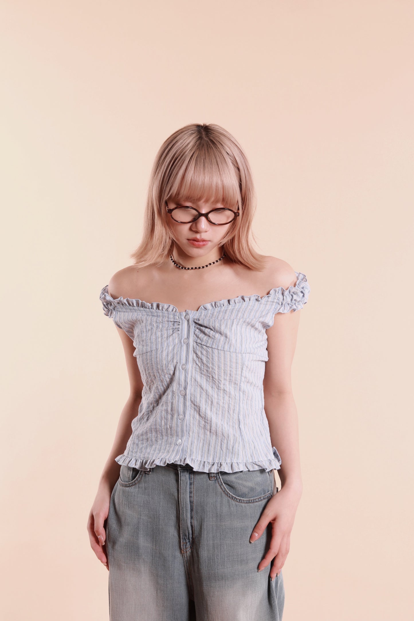 Striped Sleeveless Top (Baby Blue)