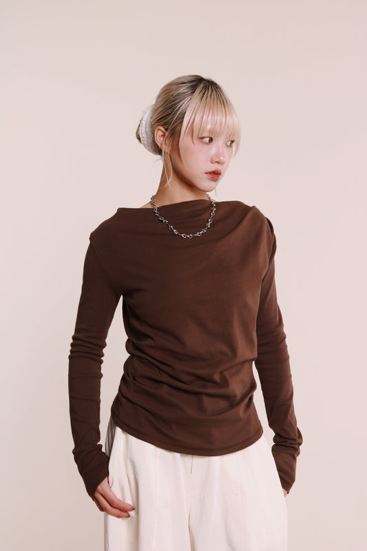 Gathered Long Tee (Brown)