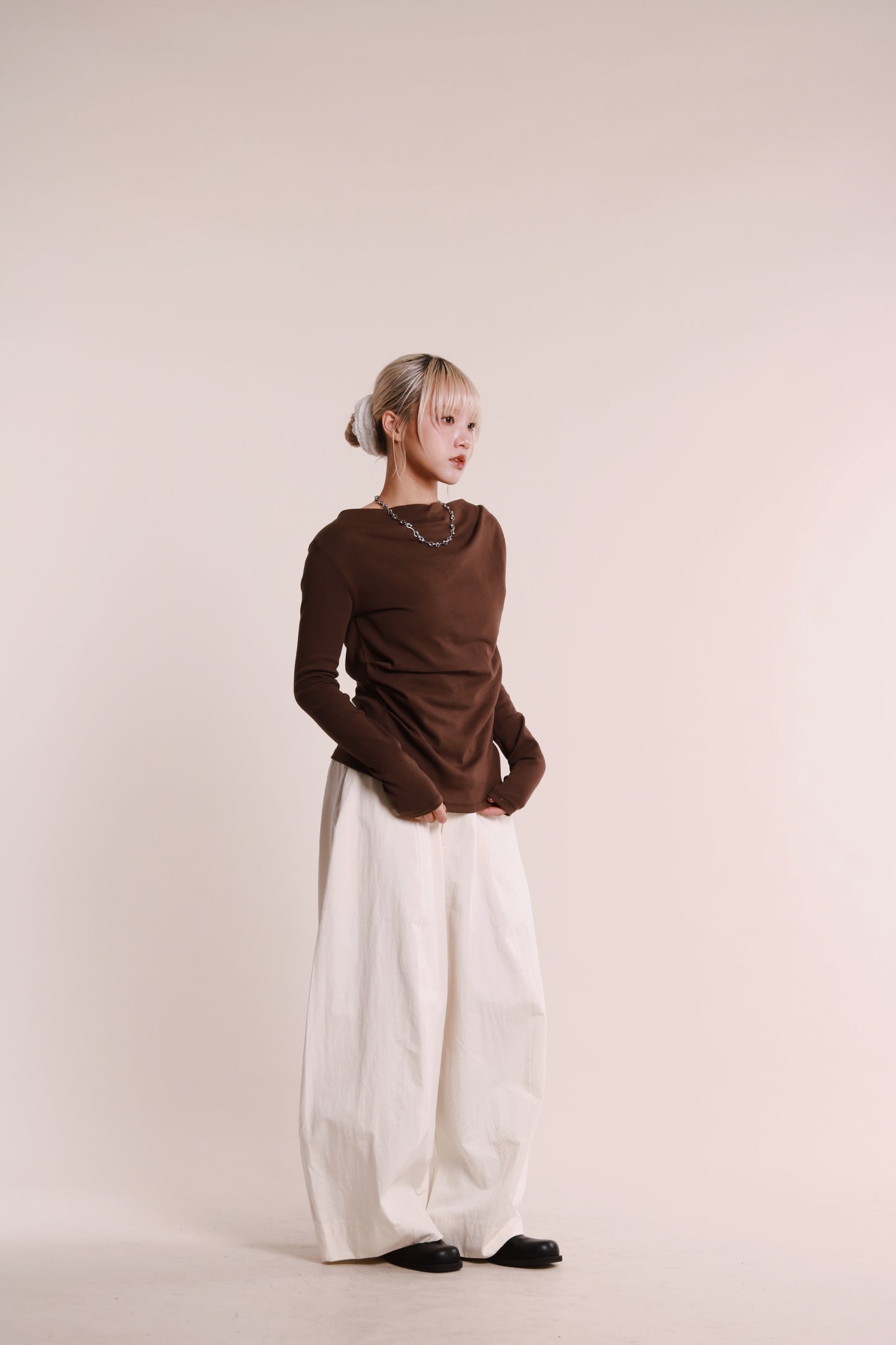 Gathered Long Tee (Brown)