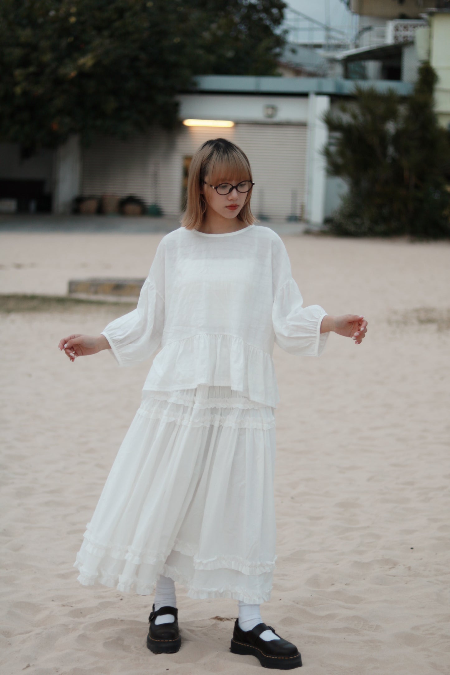 Doll Double Ruffle Skirt (White)