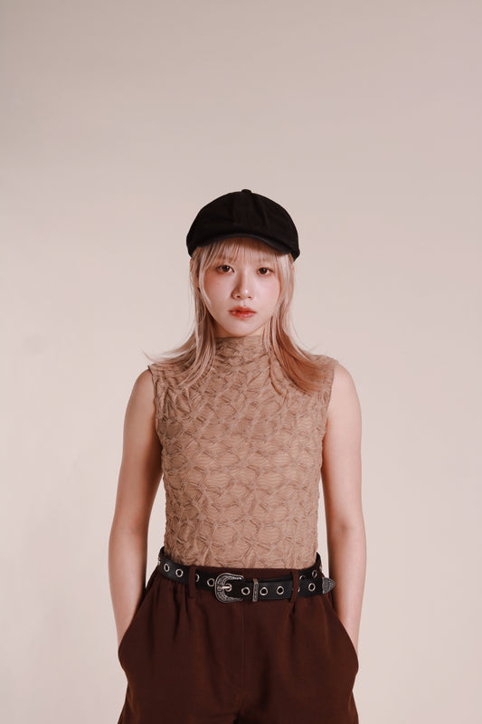 Autumn Gathered Sleeveless Top (Beige)