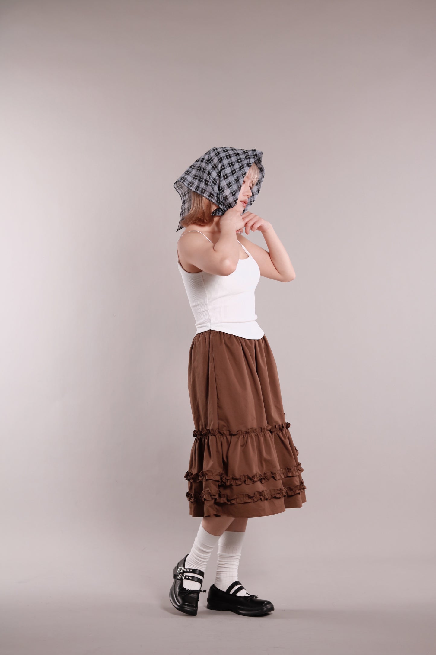 Doll Ruffle Midi Skirt (Brown)