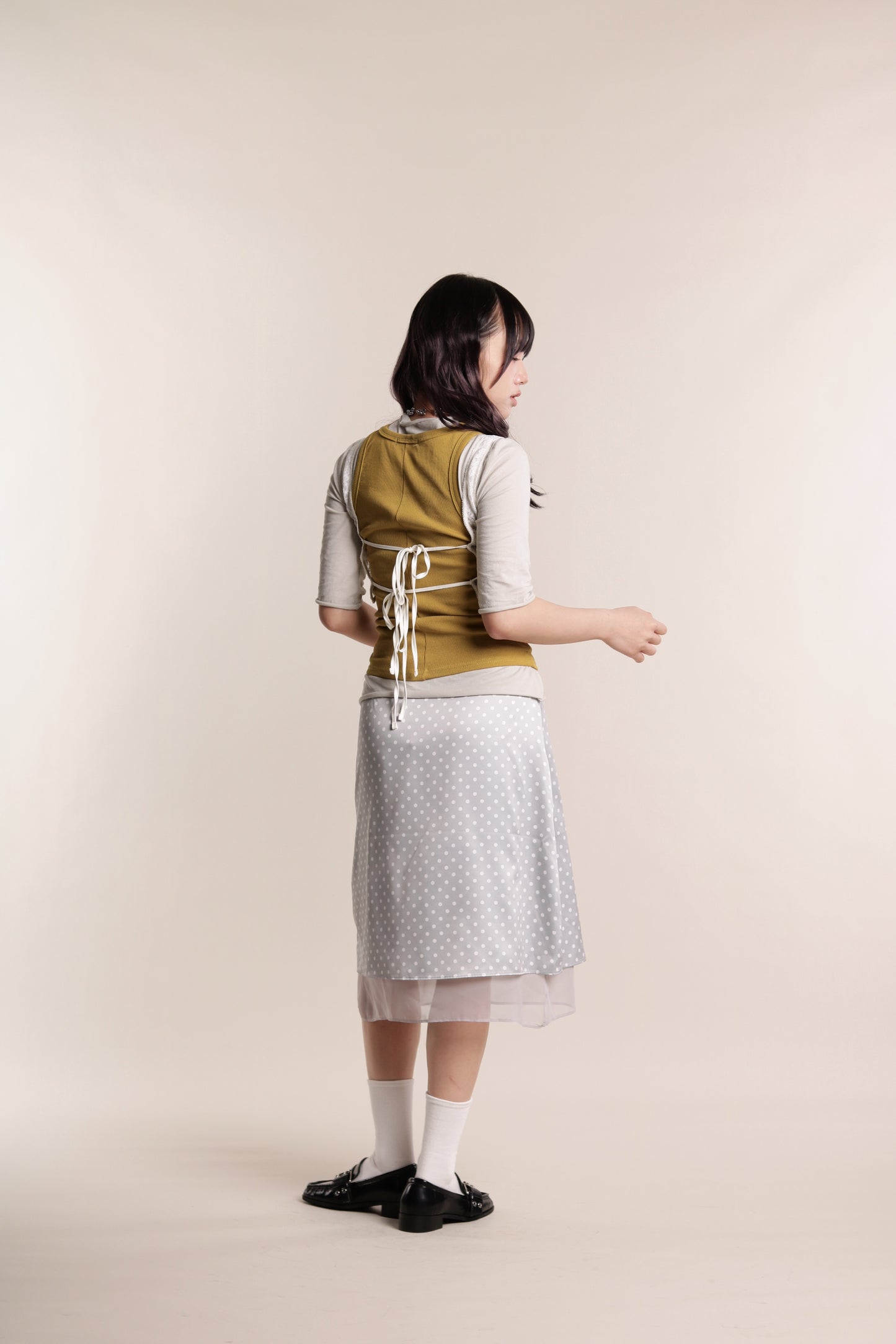 Polka Dot Midi Skirt (Grey)