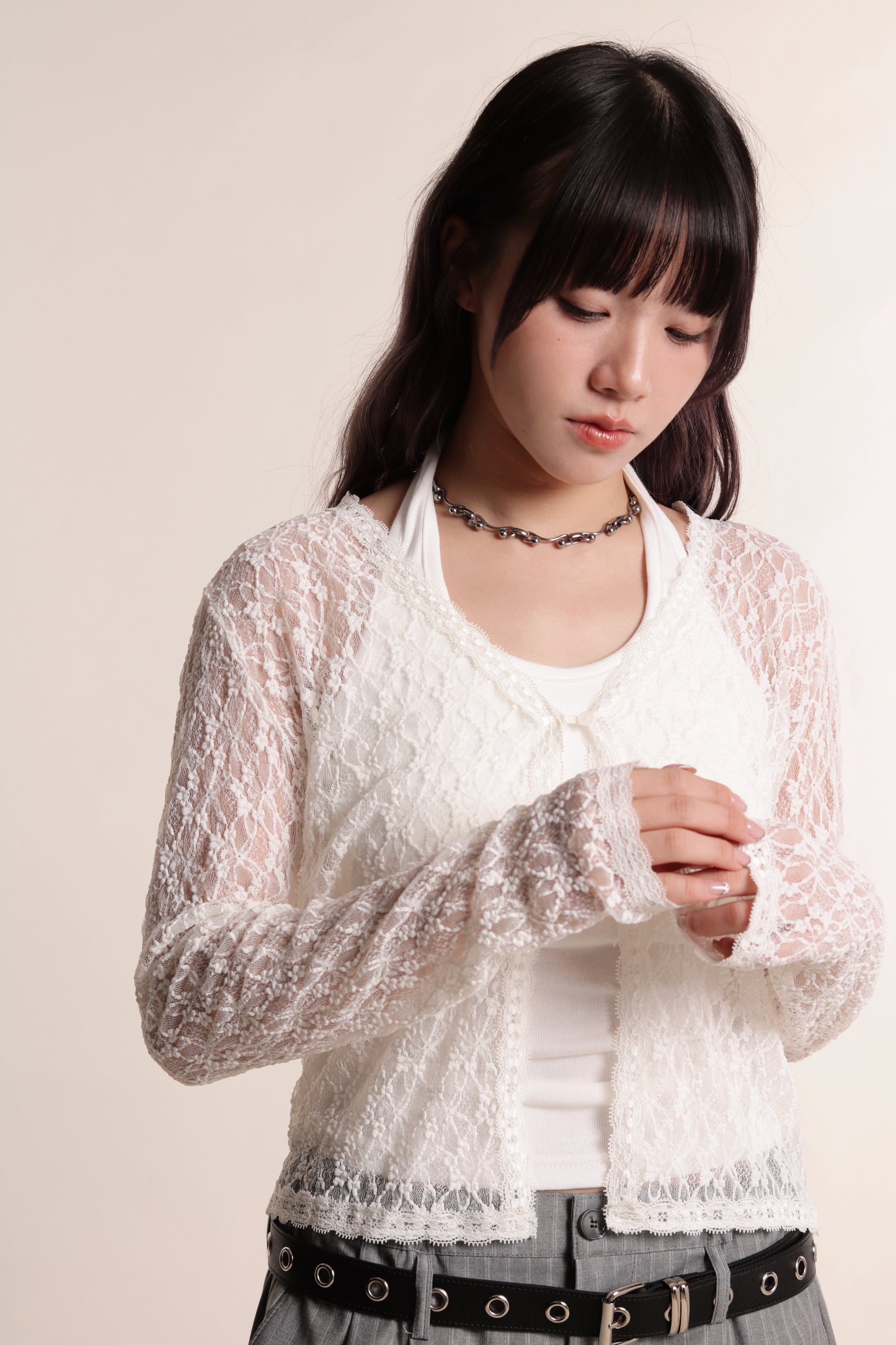 Floral Lace Cardigan (White)