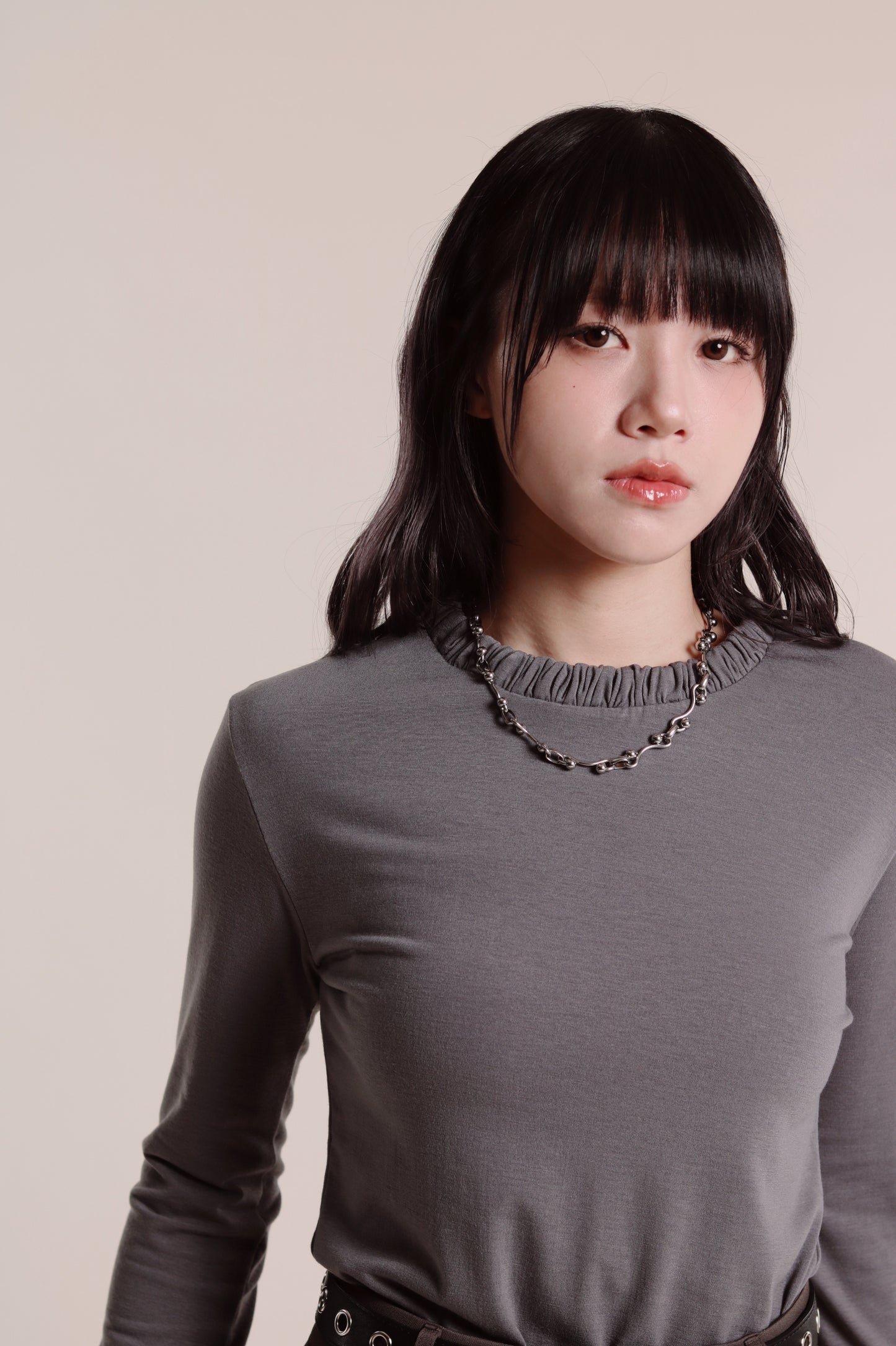 Soft Gathered Neck Top (Charcoal)