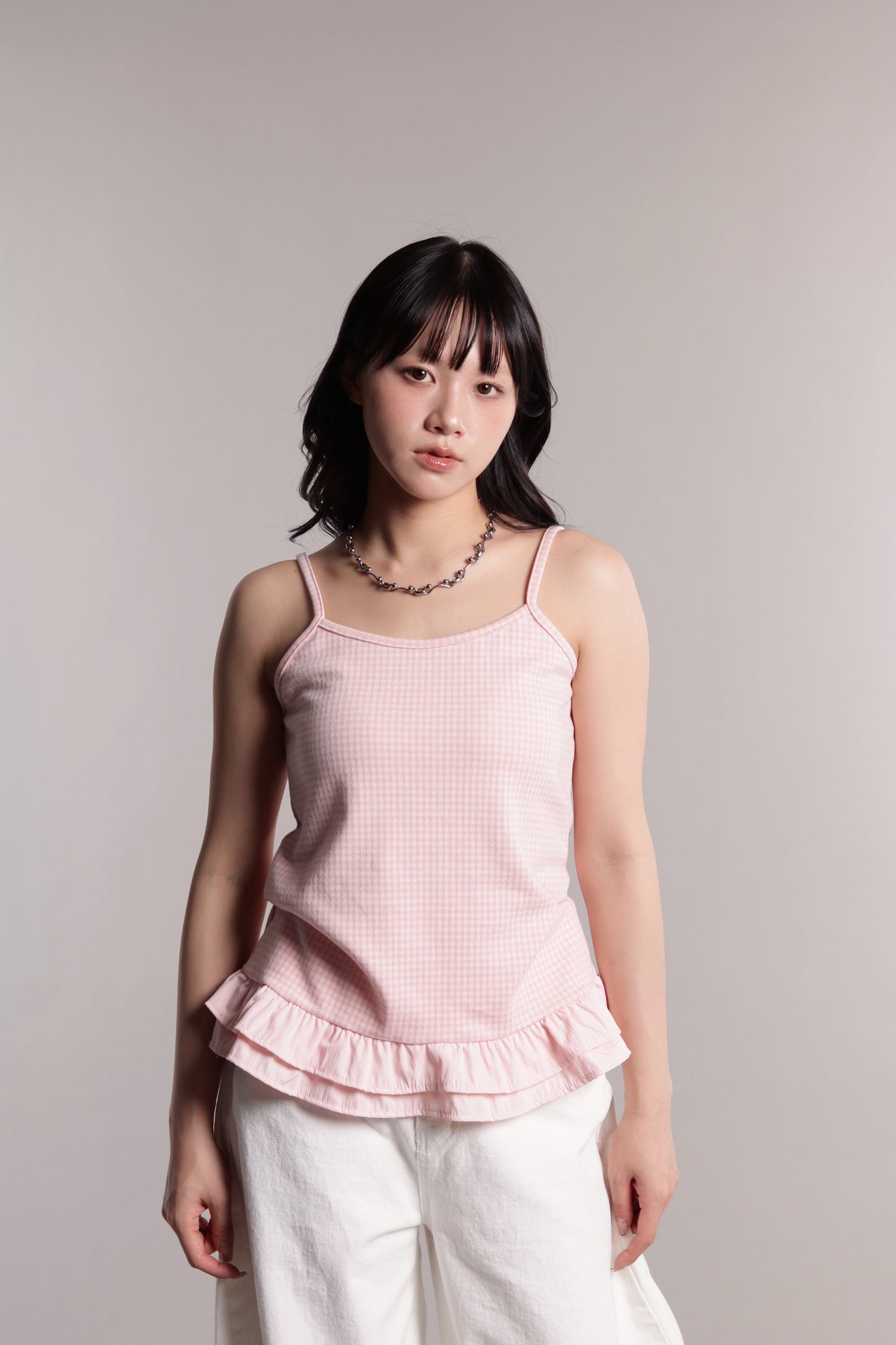 Checkered Ruffle Cami (Pink)