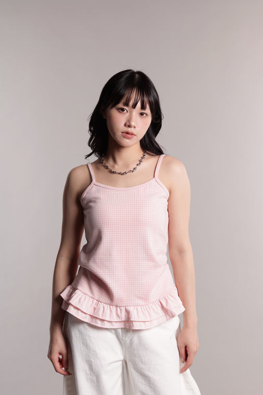 Checkered Ruffle Cami (Pink)