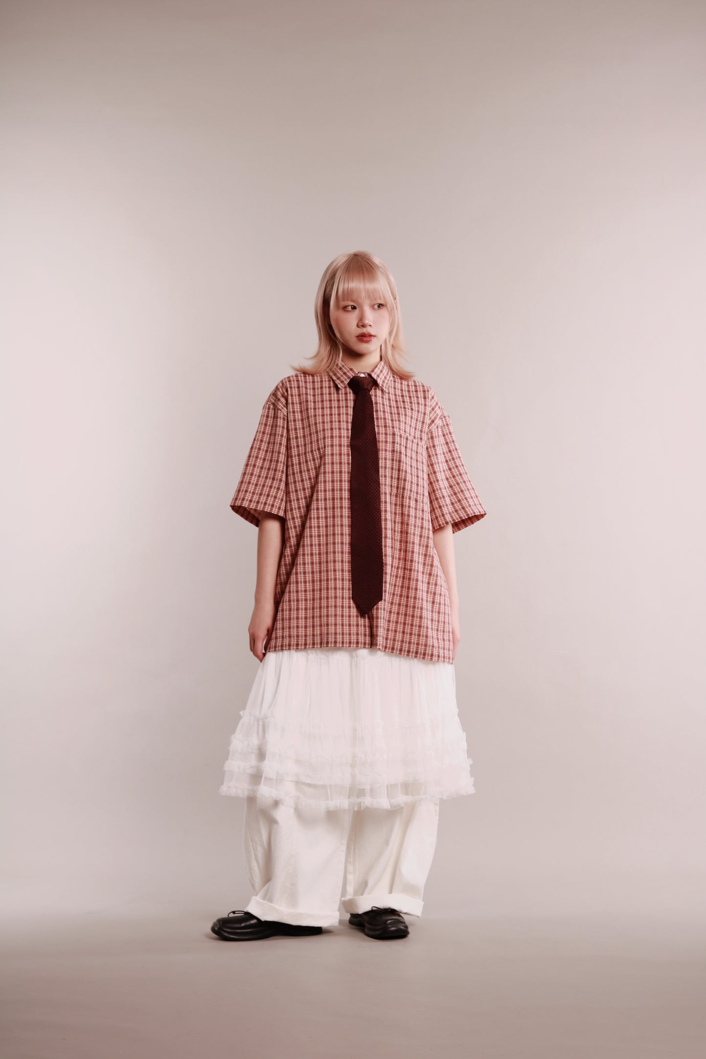 Plaid Loose Shirt (Brown)