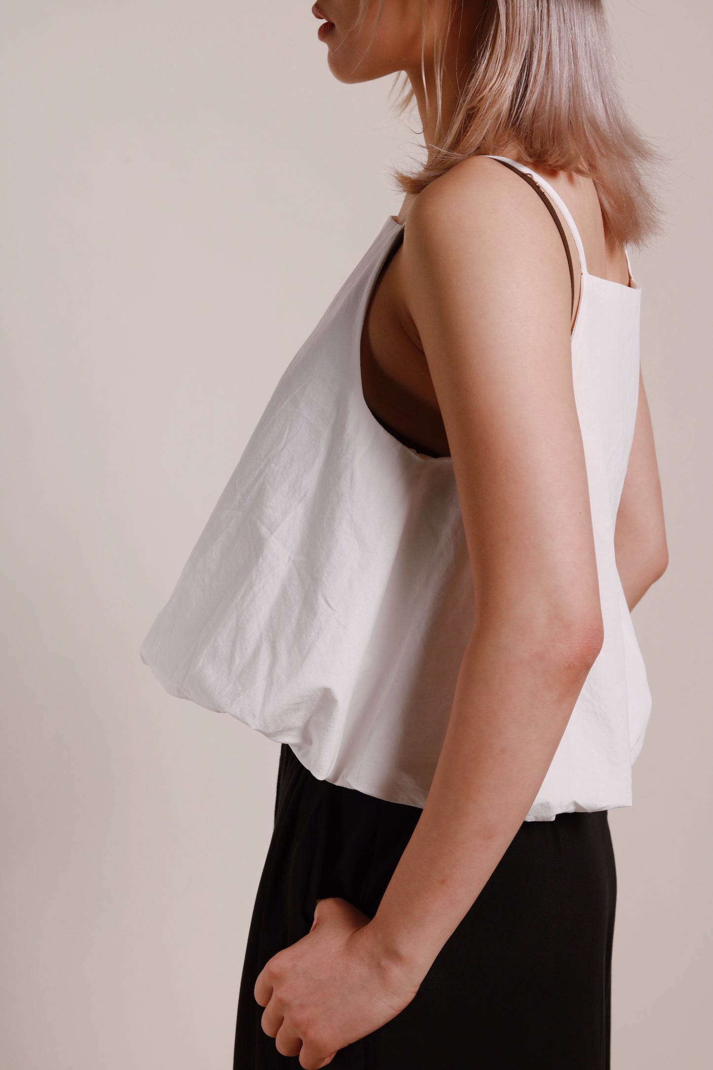 Puffed Sleeveless Top (White)
