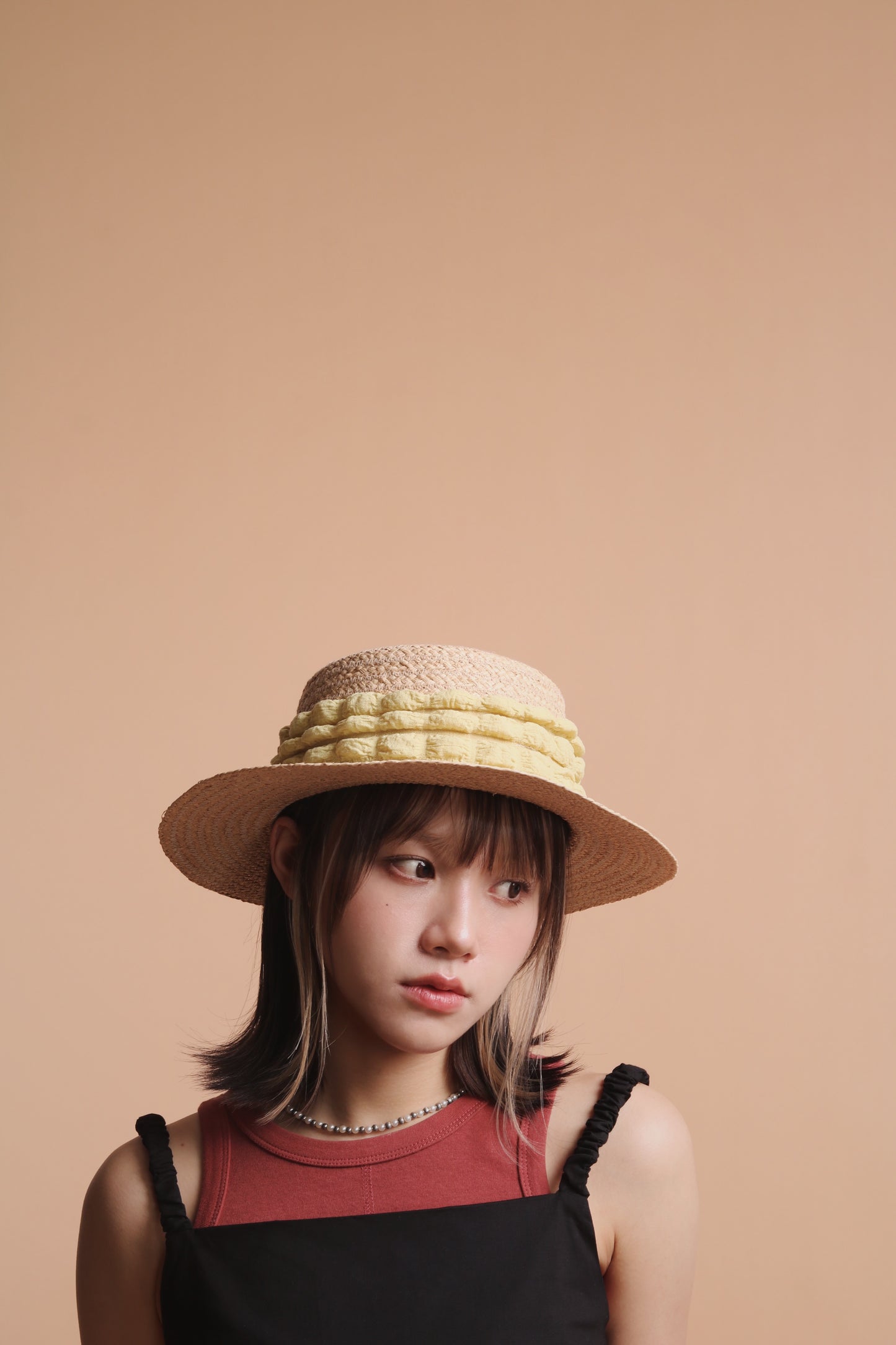 Bubble Straw Hat (Black/Ivory/Mustard)
