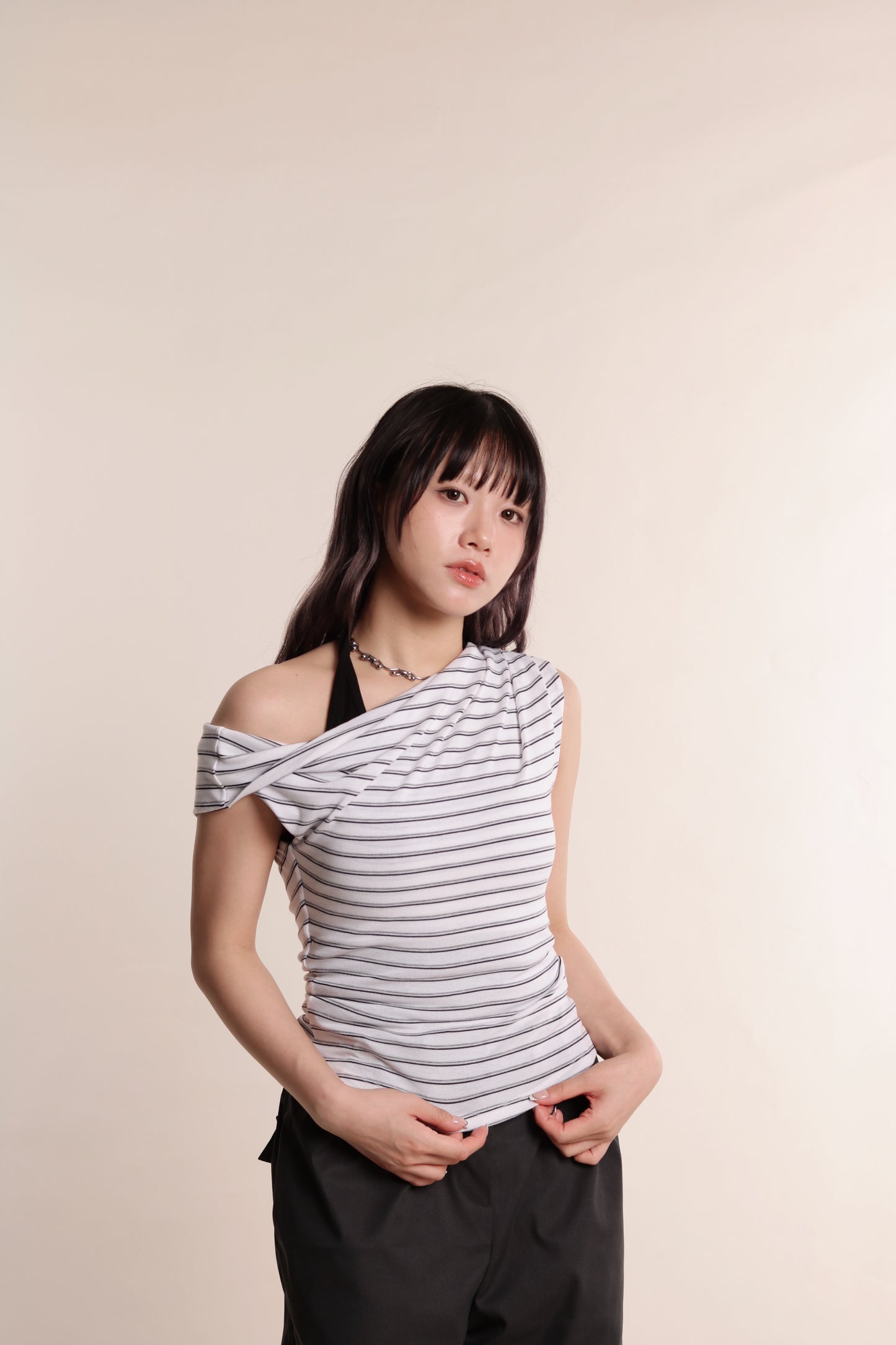 Asymmetric Striped Top (Black)