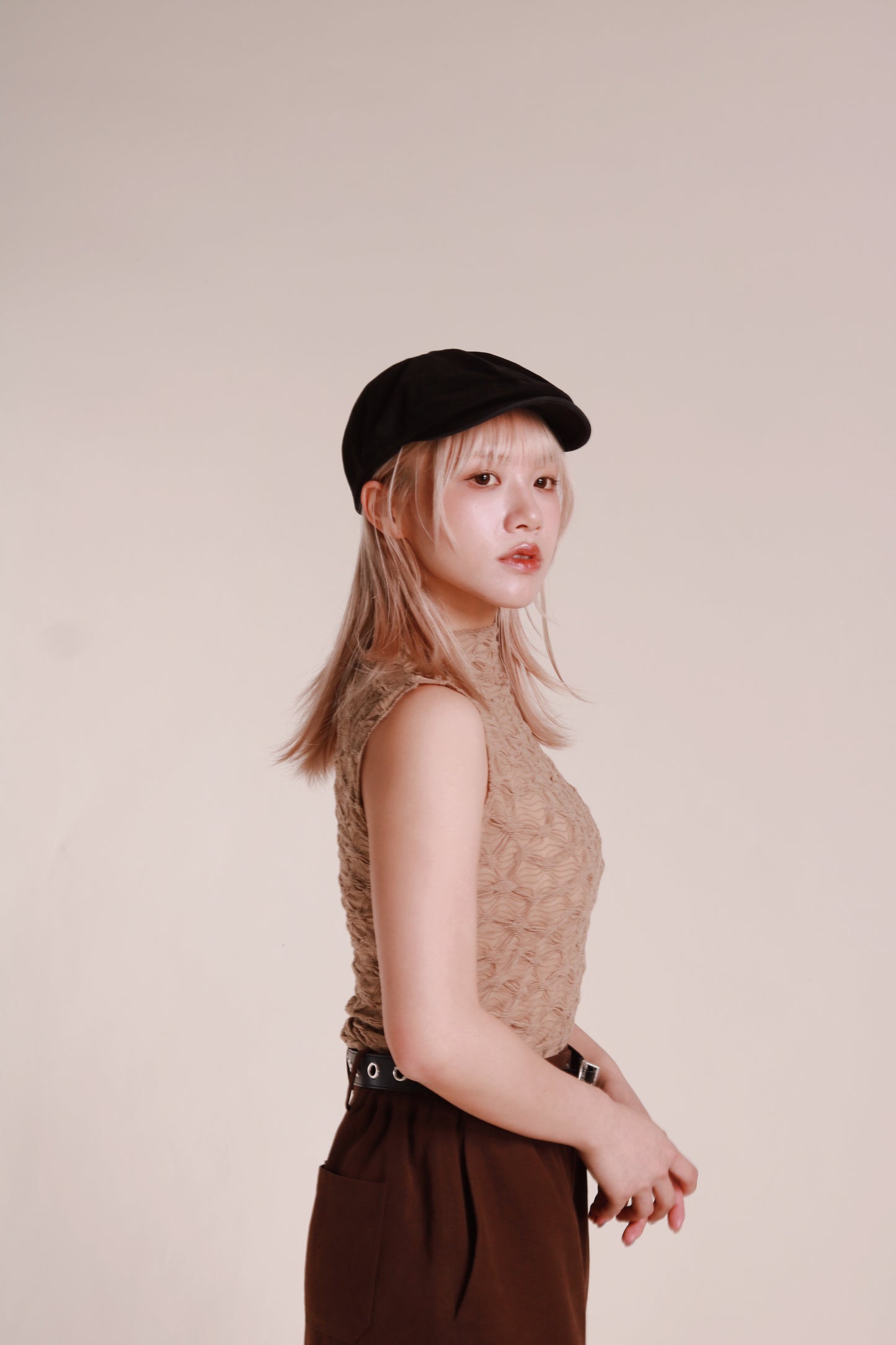 Autumn Gathered Sleeveless Top (Beige)