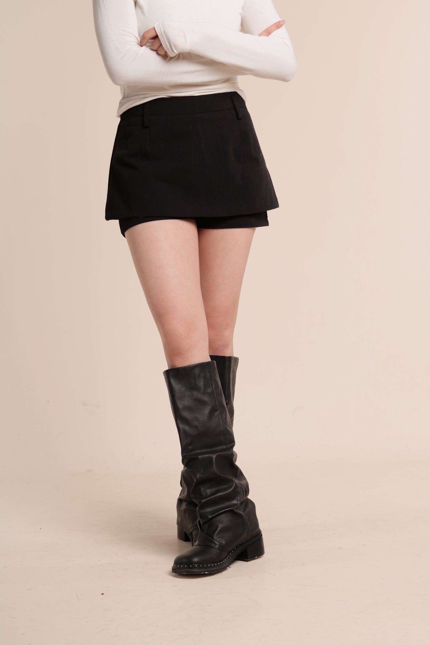 Belted Pants Skirt (Black)