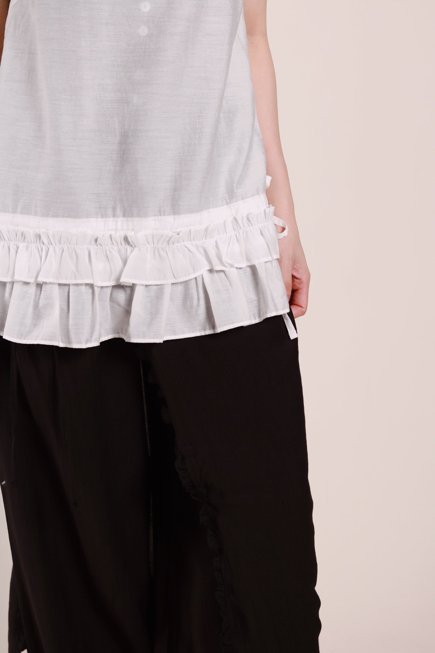 Double Ruffle Sleeveless Top (White)