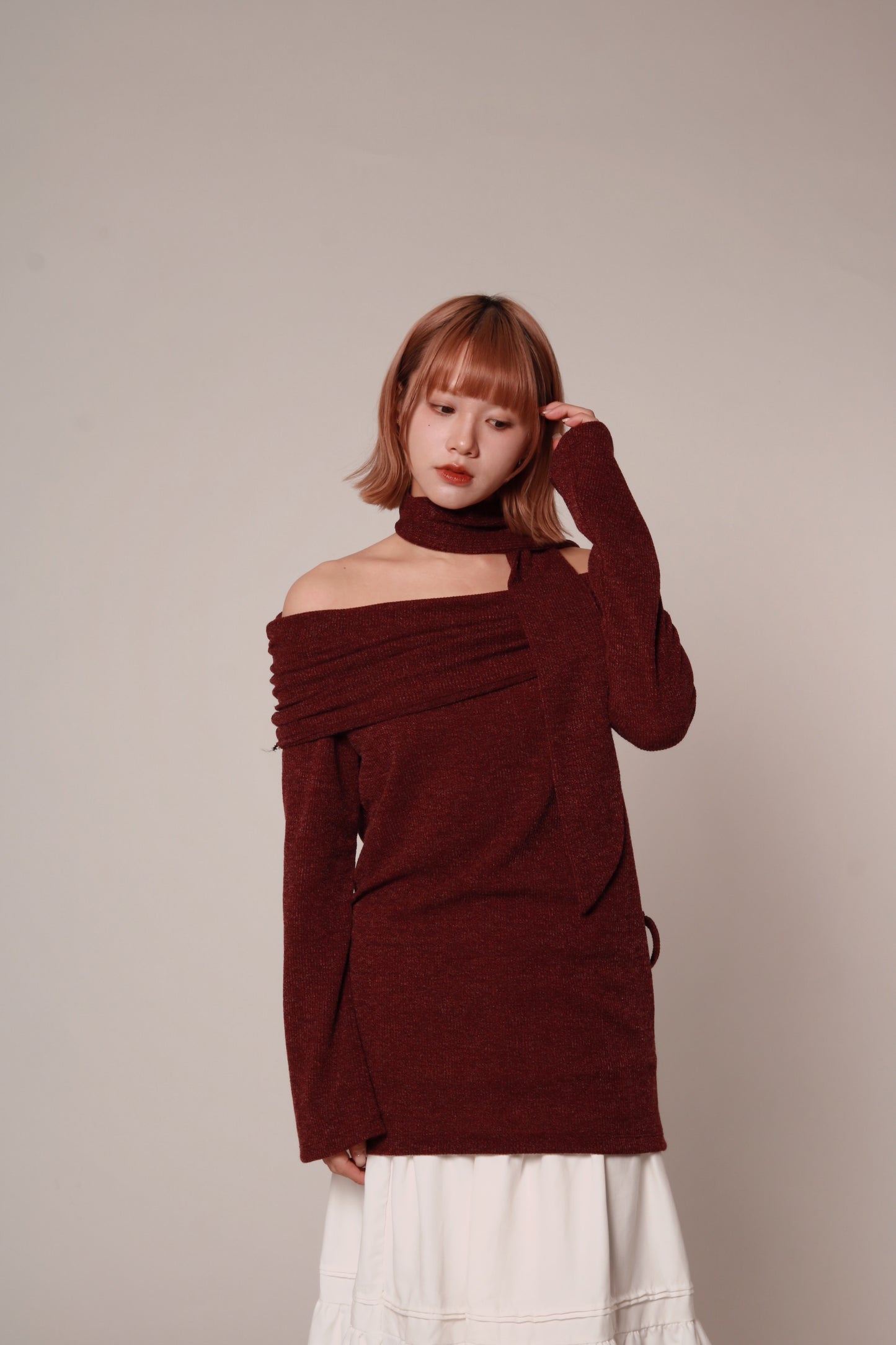 Off Shoulder Knit Top (Red)