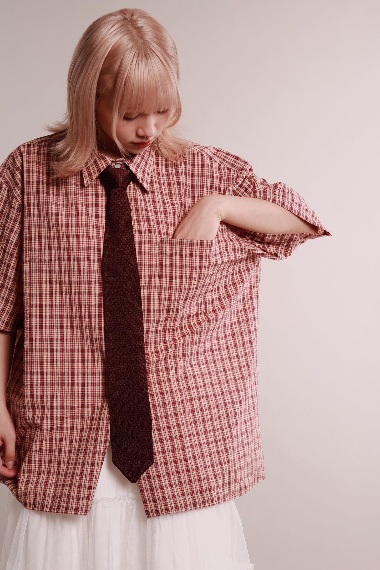 Plaid Loose Shirt (Brown)