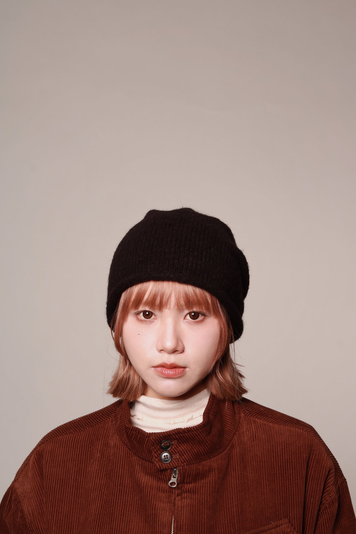 Gathered Ribbon Beanie (Beige/Black/Charcoal/Pink/Red)
