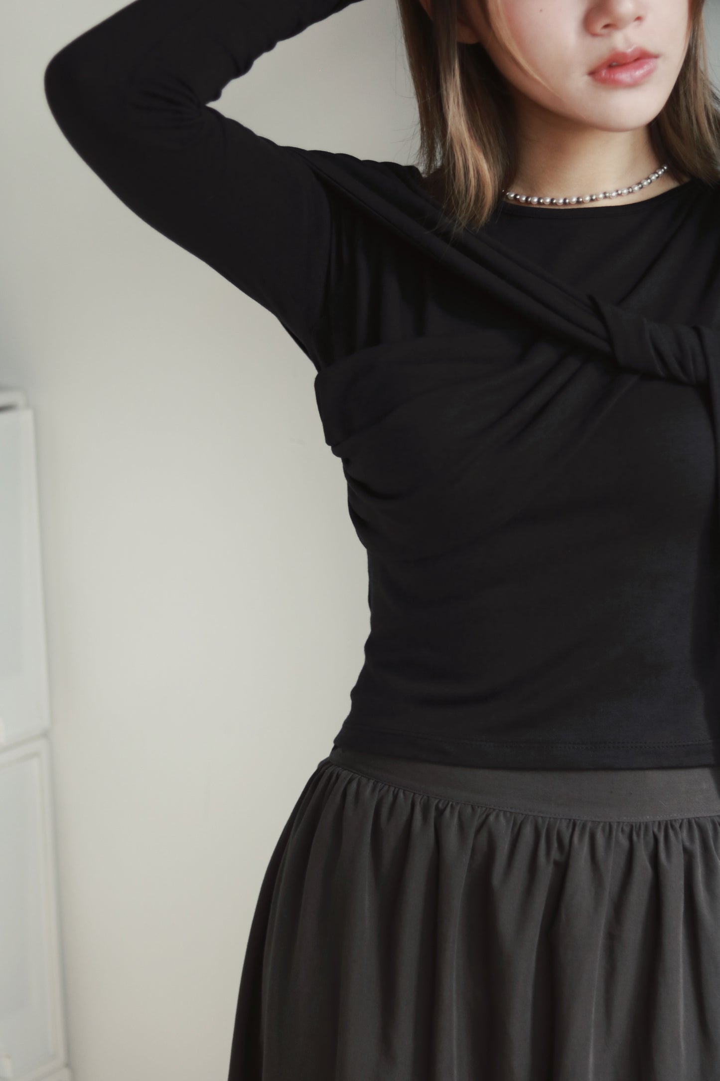 Gathered Long Tee (Black)