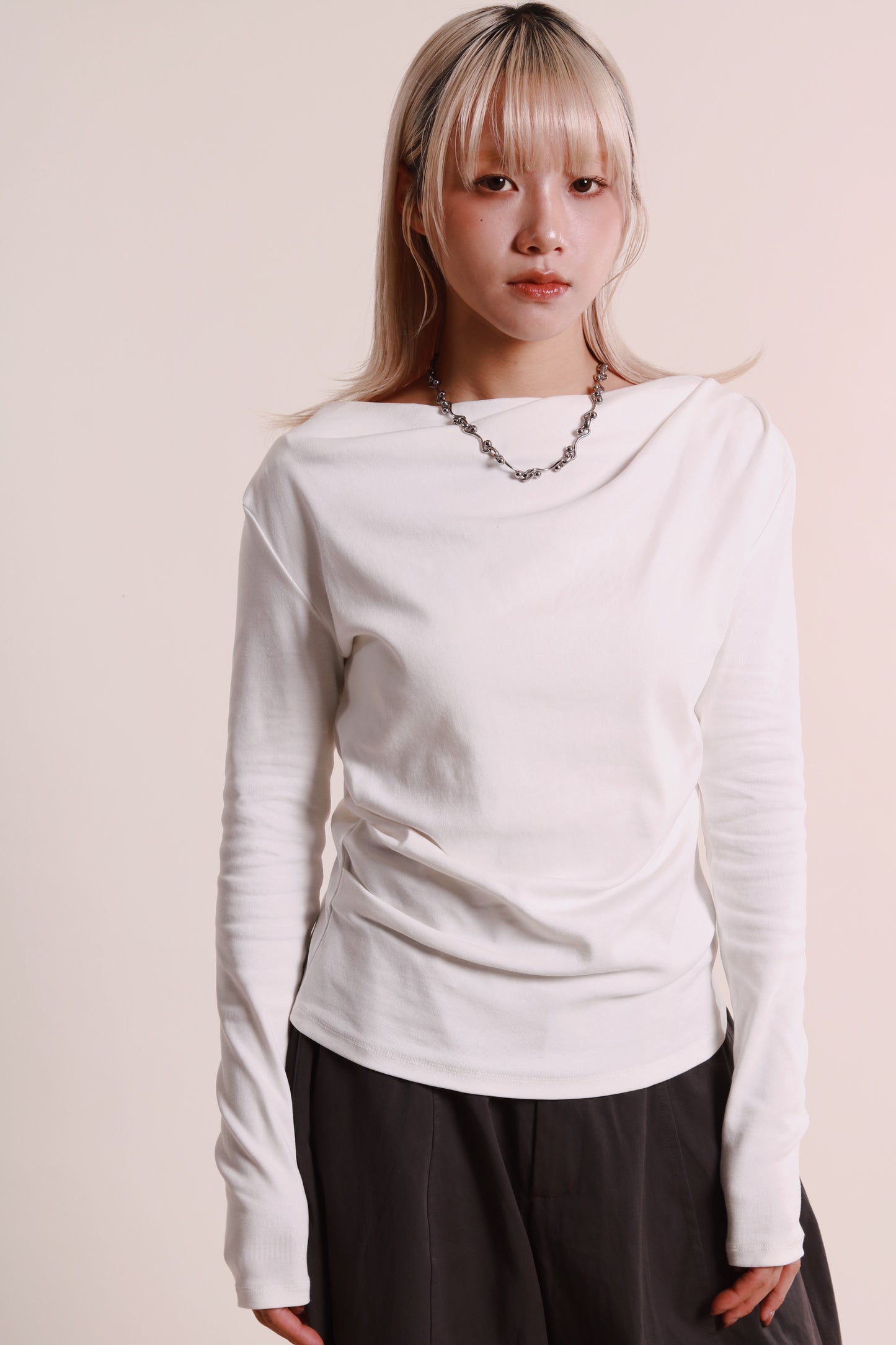Gathered Long Tee (White)
