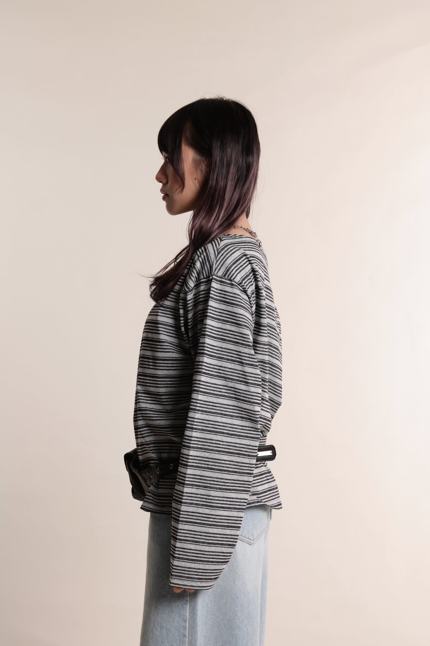 Oversized Stripe Top (Grey)