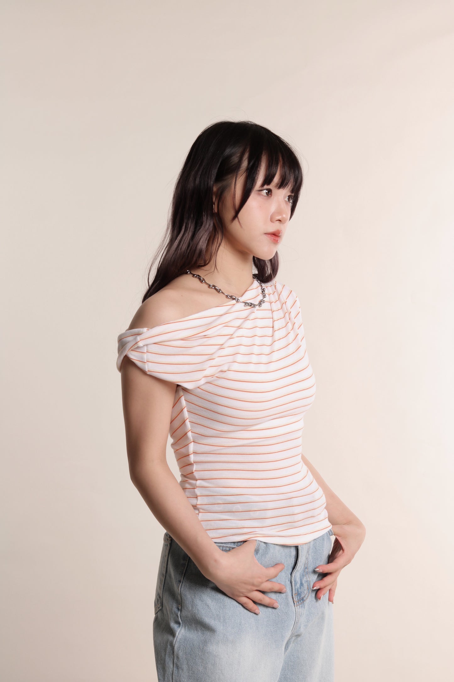 Asymmetric Striped Top (Orange)