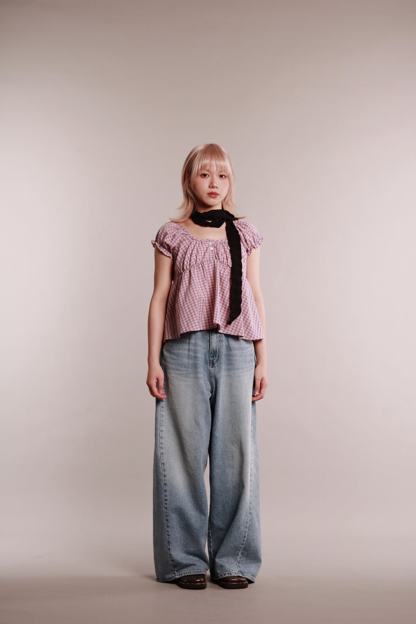 Plaid Button Blouse (Pink)