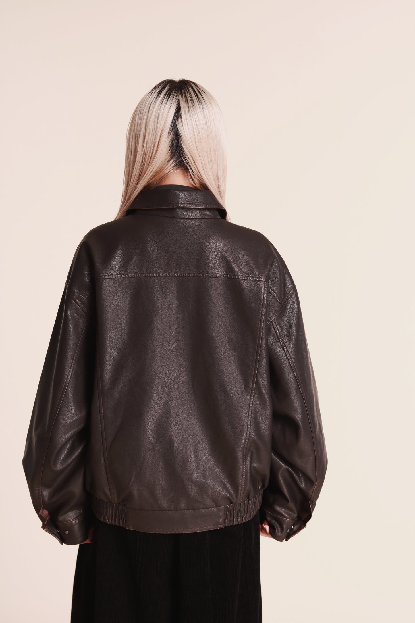 Oversized Leather Jacket (Brown)