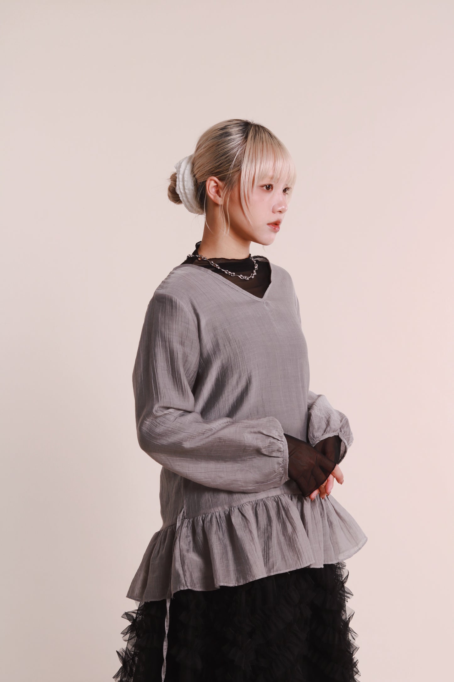 Doll Ruffle Blouse (Grey)