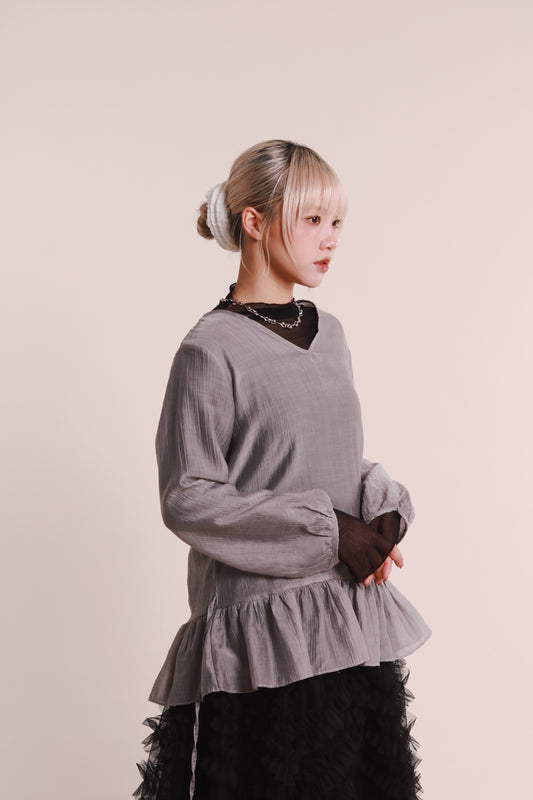 Doll Ruffle Blouse (Grey)