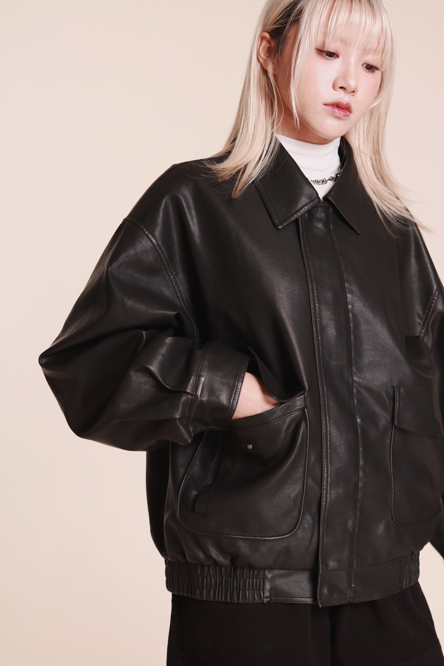 Oversized Leather Jacket (Black)