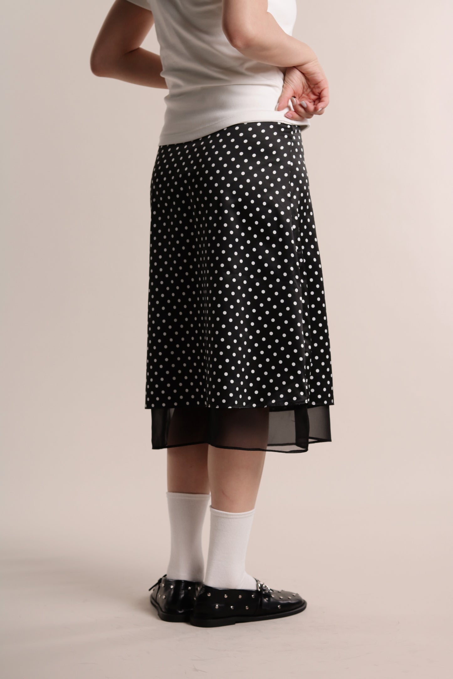 Polka Dot Midi Skirt (Black)