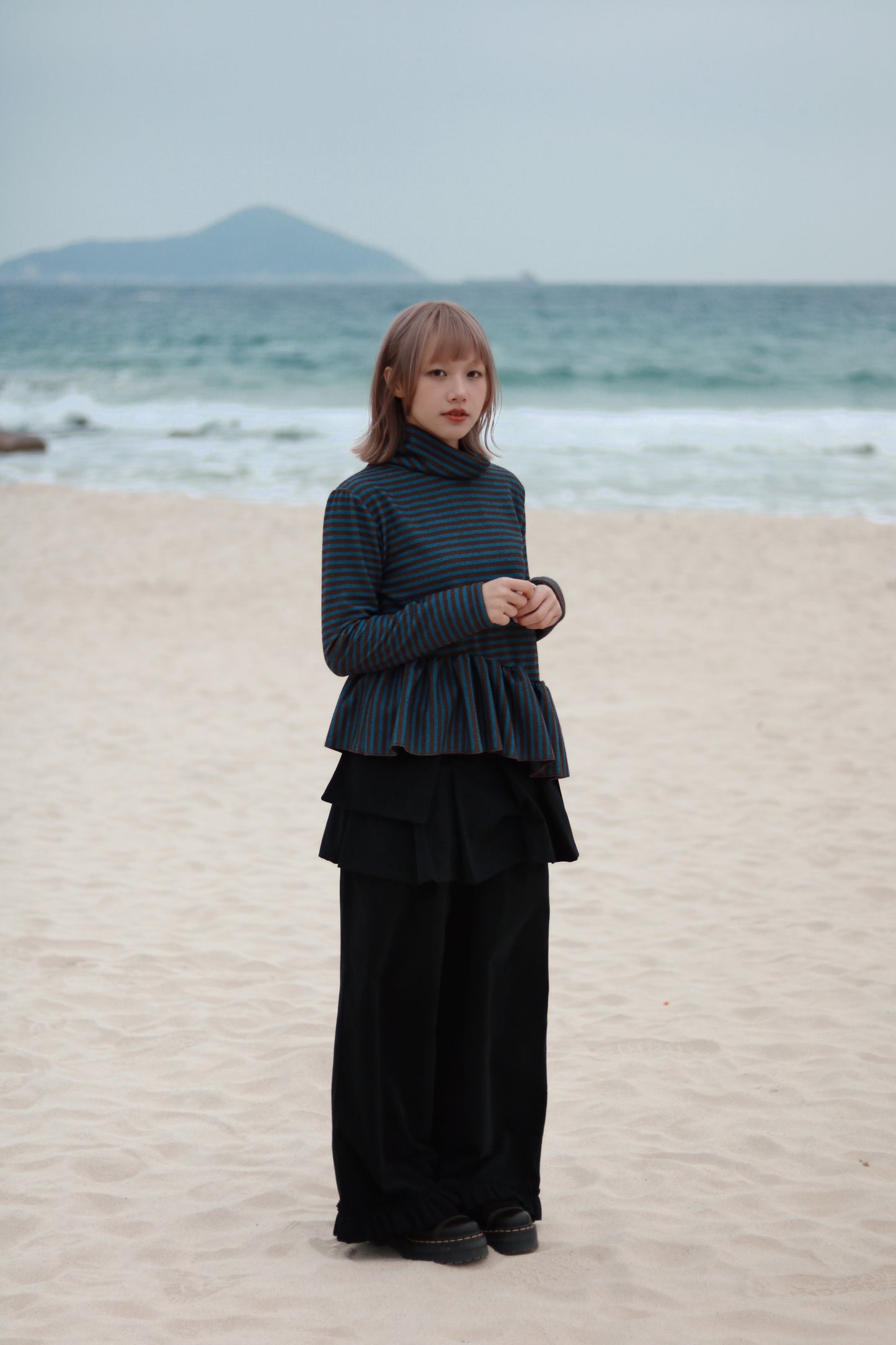 Striped Ruffle Top (Blue)