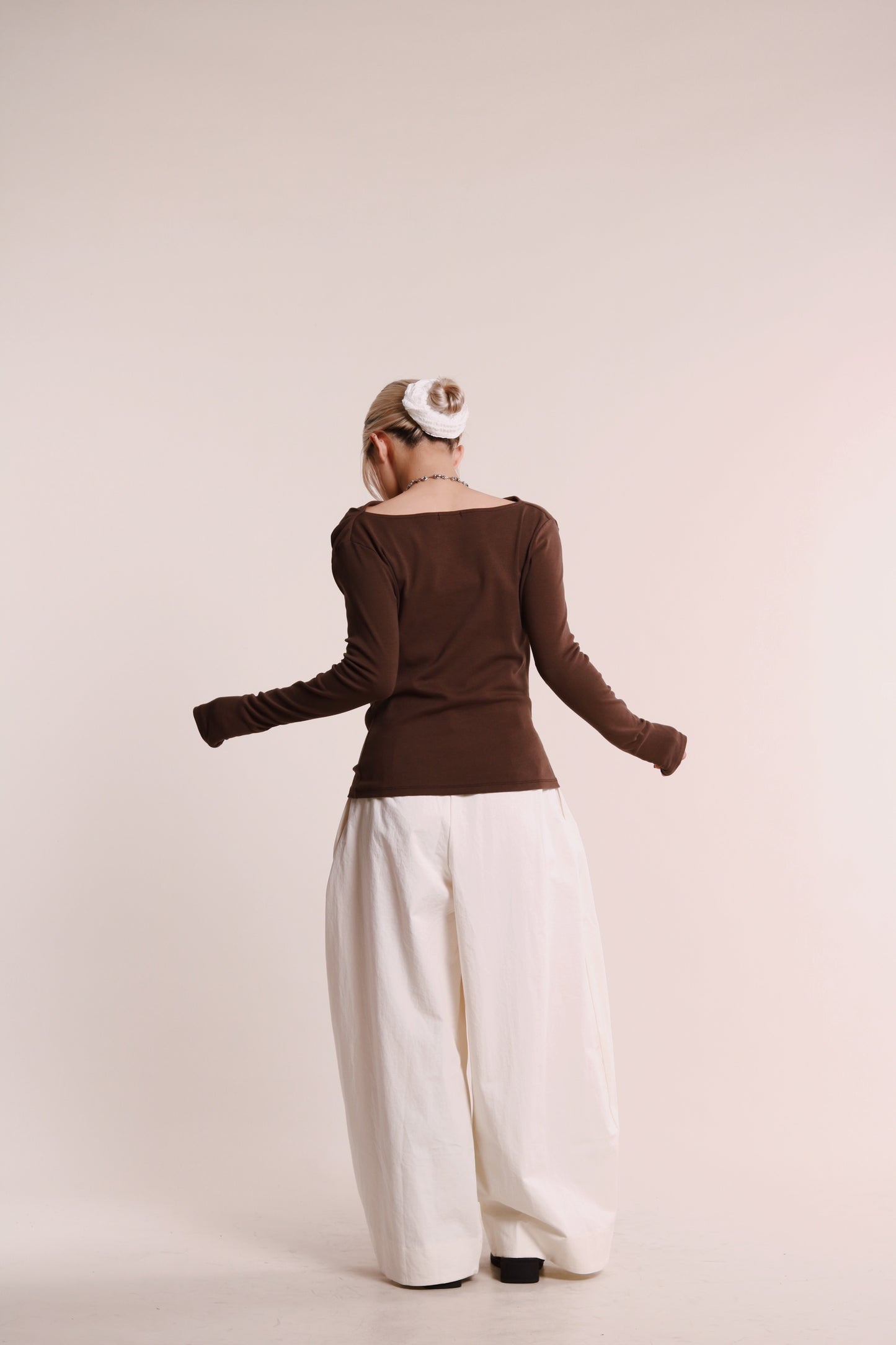 Gathered Long Tee (Brown)