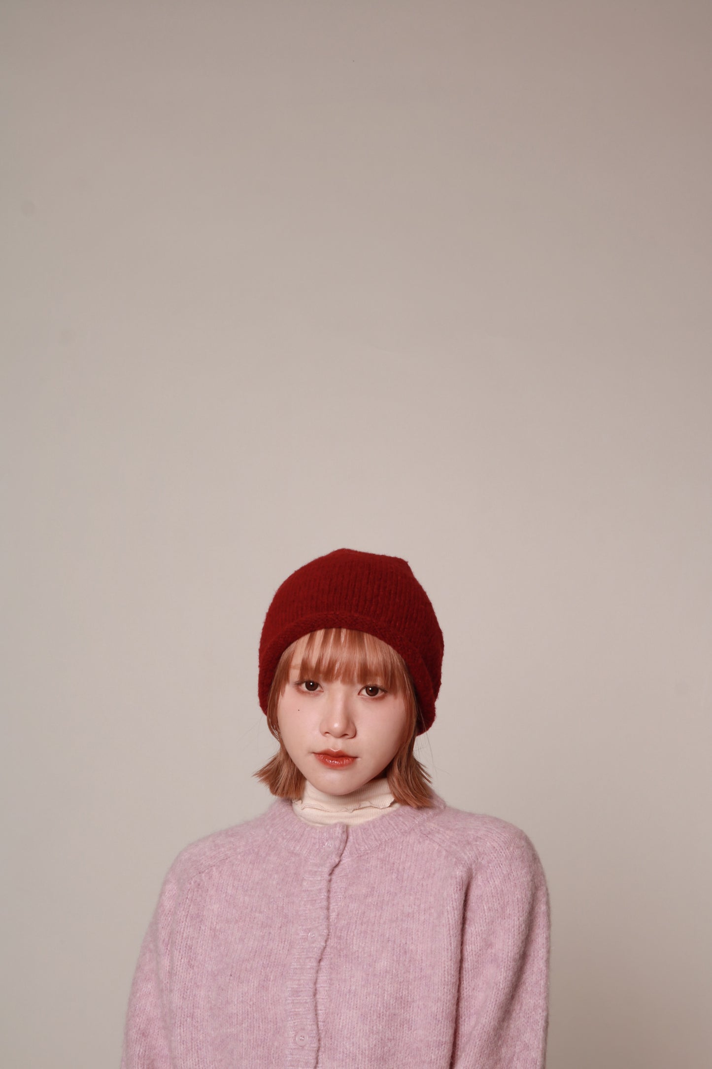 Gathered Ribbon Beanie (Beige/Black/Charcoal/Pink/Red)