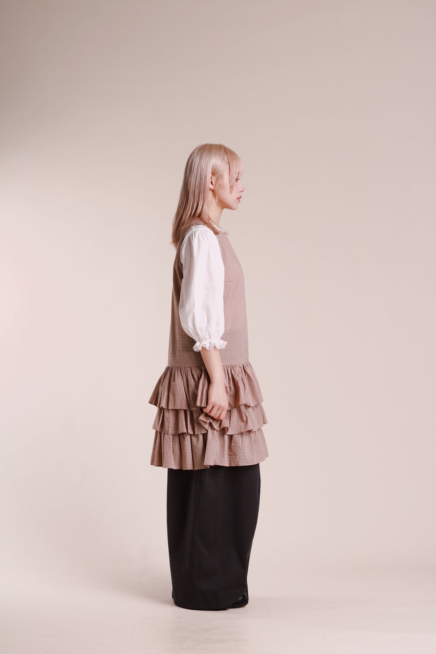 Layered Ruffle Dress (Beige)