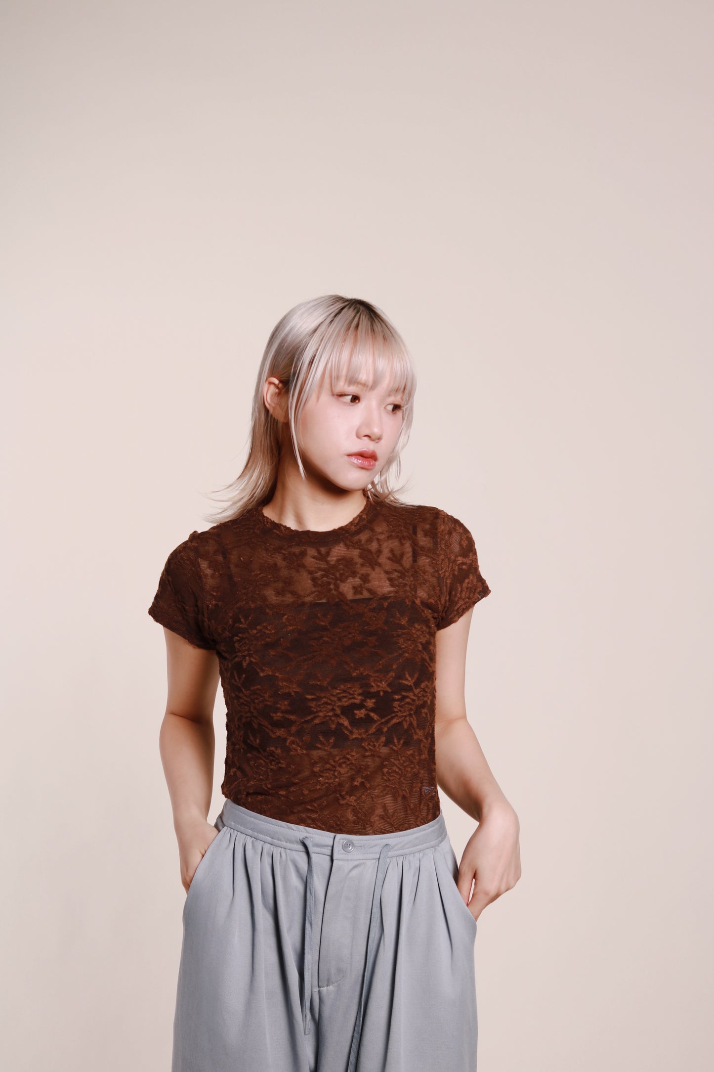 Mesh Flower Top (Brown)