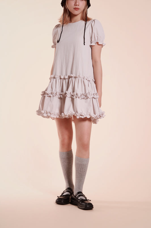 Doll Puff Sleeve Mini Dress (Grey)