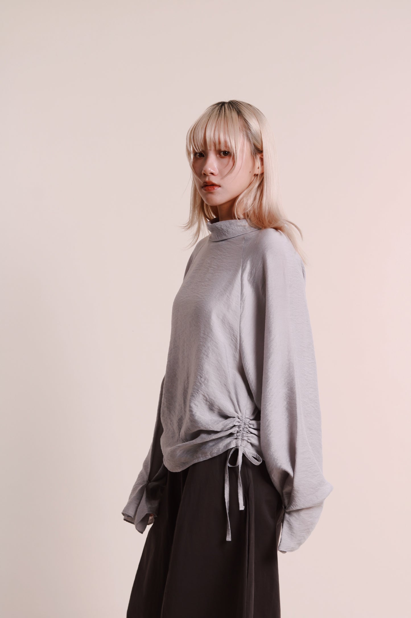 Doll Gathered Blouse (Grey Blue)