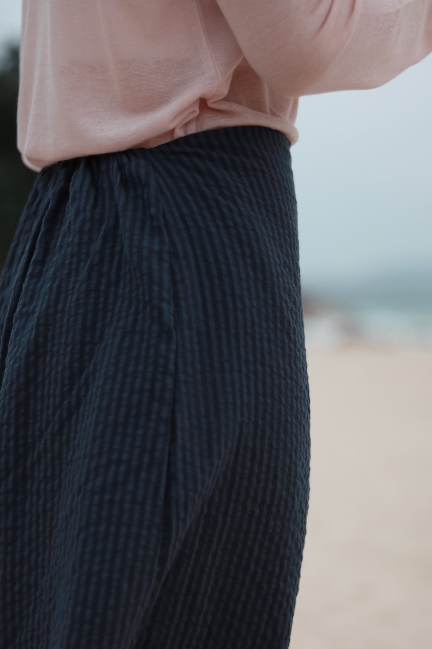Striped Lace Mini Skirt (Navy)