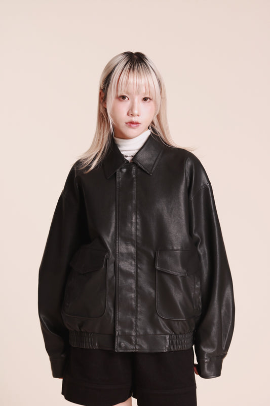 Oversized Leather Jacket (Black)